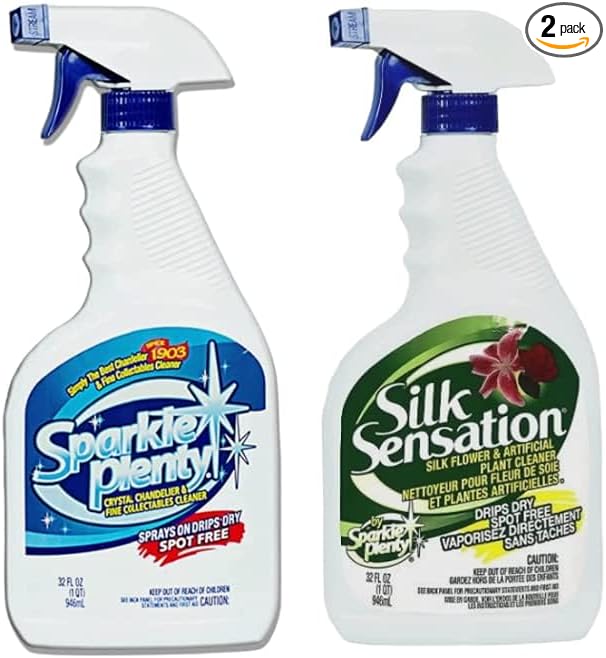 Sparkle Plenty Chandelier Cleaner Drip Dry Spray No Wipe Bundle - Silk Plant Cleaner Spray No Wipe - Dust Cleaning Supplies for Fake Plant Artificial Flower Shower Glass or Window Screen (32 oz)