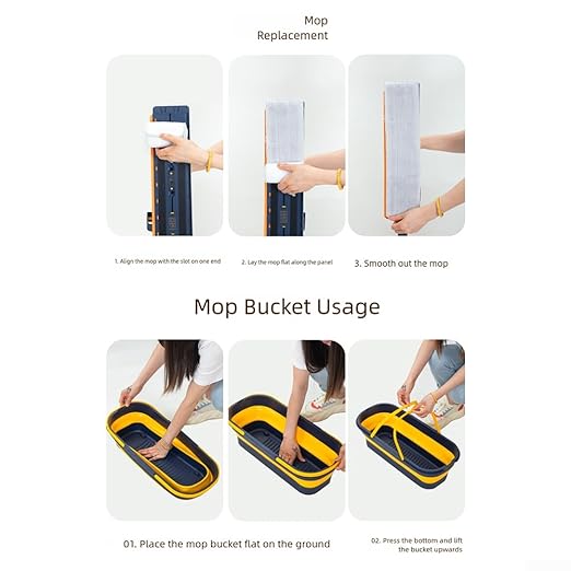 Adjustable 360° Rotating Large Flat Mop Effortless Cleaning on Tile Hardwood and Windows - Ergonomic Design All Surfaces(Blue Folding Bucket)