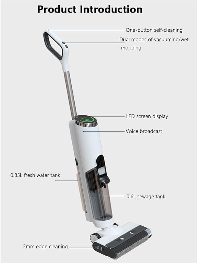 Household Floor ScrubberWet and Dry850ml Clean Water Tank600ml Sewage Tank16kpa Suction Washing and Mopping MachineCleaning MachineSuitable for Cleaning FloorsDustOilDebrisWhite (White )