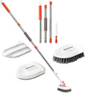 Didiseaon Bathroom Floor Scrubber Brush Set with Extendable Poles Hard Bristle Groove Cleaning Brush and Fiber Cloth with Base for Shower Tub Tile Stain Removal and Grout Cleaning