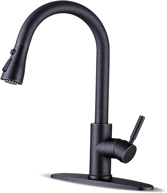 WEWE Kitchen faucets with Pull Down Sprayer Farmhouse Kitchen Faucet Oil Rubbed Bronze Commercial Modern high arc Stainless Steel Single Handle Single Hole for Utility rv Laundry Sinks