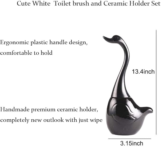 Ceramic Toilet Brush and HolderCute Bathroom Decor Toilet Bowl Brush Household Cleaning Tool for BathtubBlack