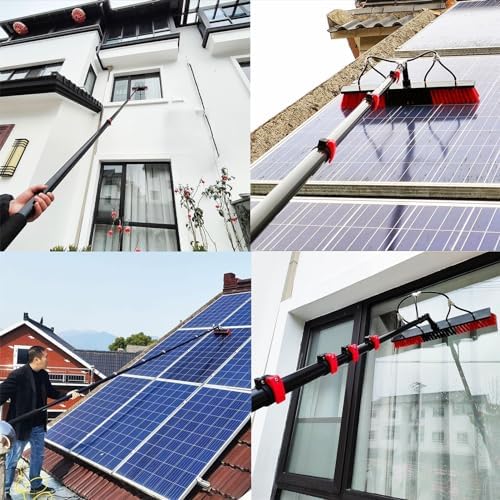 Glass Cleaning Brush Home Water Fed Telescopic Pole Kit Solar Panel Brush Rotating for Photovoltaic PanelAdjustable Solar Panel Cleaning Brush and Pole Window Cleaner Brush Water Fed Pole K
