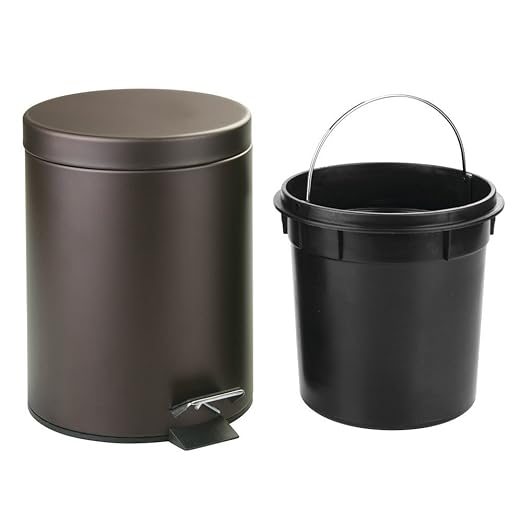 Rocky Mountain Goods Small Trash Can with Step Lid - 1.85 Gallon - Trash can for bathroom bedroom office - Heavy duty metal - Foot pedal opening - Removable inside pail with handle (Venetian Bronze)