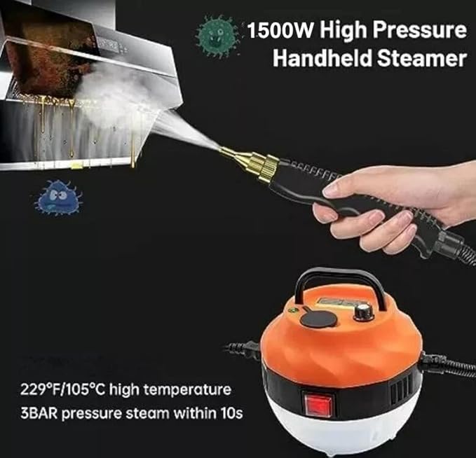 Handheld Steam Cleaner 1500W - High Temperature 229°F Pressurized Cleaner for Kitchen Bathroom &amp Car - Black &amp Orange with 3 Brush Attachments