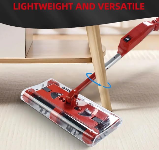 Compact Lightweight Cordless Floor Sweeper 46 Foldable Manual Push Cleaner with Rotating Brush 15W Suction for Tile Wood &amp Carpet Red