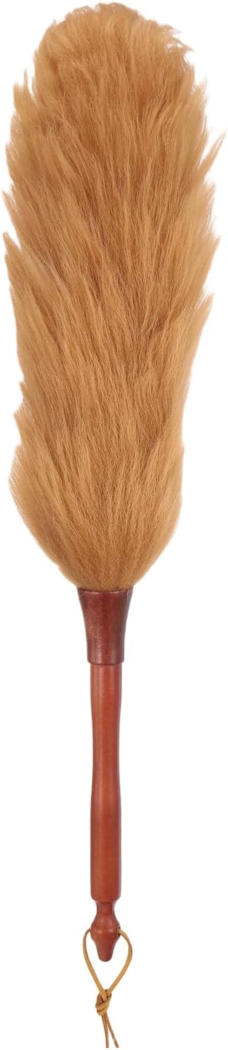 uxcell Wool Duster 20.5 Natural Feather Cleaner Household Cleaning Duster with Solid Wooden Handle for Cleaning Fans Window Blinds Shelves Furniture Light Brown