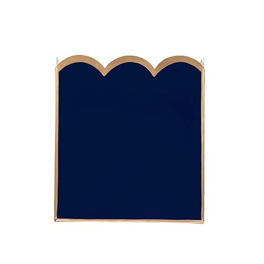 Jaye's Studio Decorative Trash Can Navy Blue &amp Gold Waste Basket Magazine Holder Metal Bathroom Wastebasket for Office &amp Bedroom Decor Scallop Basket Small Waste Bin 7”x10”x7.5”