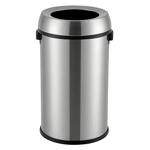 Towallmark 65L/17Gal Heavy Duty Open Top Commercial/Kitchen Trash Can Fingerprint-Resistant Waste Bin for Office Bedroom Restaurant Brushed Stainless Steel