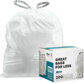 Plasticplace Custom Fit Trash Bags Compatible with simplehuman Code F (200 Count) White Drawstring Garbage Liners 6.5 Gallon 21.75 x 20