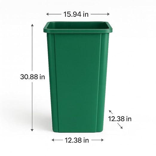 23 Gallon Green Square Plastic Trash Can Heavy Duty | Indoor Outdoor Commercial Waste Container with Optional Lid for Restaurants Parks Schools Public Spaces