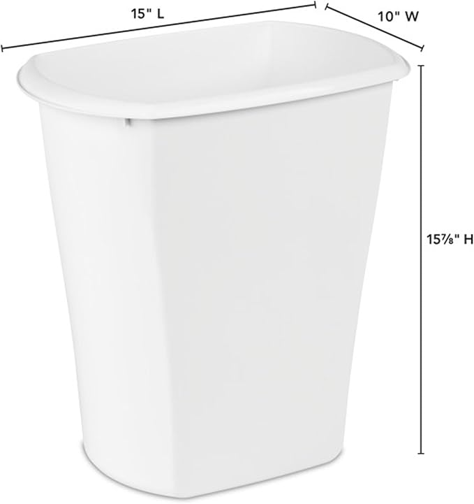 Sterilite 5.5 Gallon Rectangular Wastebasket Open-top Medium Sized Trash Can for the Bathroom Bedroom or Office White 6-Pack