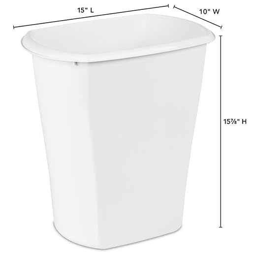 Sterilite 5.5 Gallon Rectangular Wastebasket Open-top Medium Sized Trash Can for the Bathroom Bedroom or Office White 12-Pack