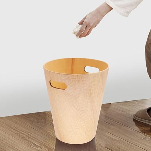 Garneck Wooden Trash Can Small Wastebasket Round 23X23X28Cm Desk Garbage Bin for Bedroom Office Table Use
