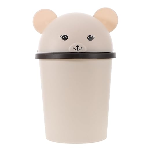 Bear Shaped Wastebasket Trash Can 10L Plastic Swing Lid Bathroom Kitchen Bedroom Home Office Storage Bin for Room