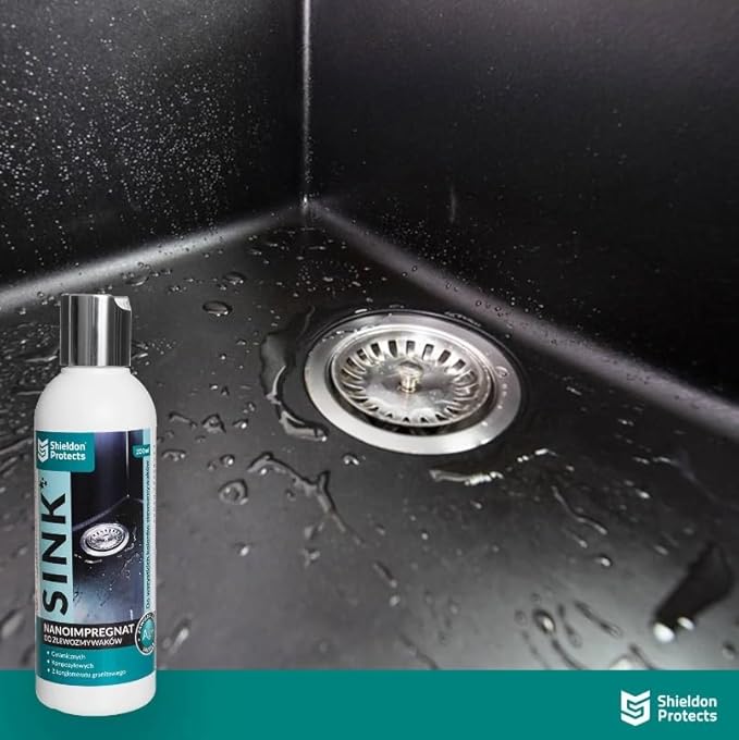 Shieldon Sink Care Kit – Cleaner &amp Nano Sealer for Granite Composite Ceramic &amp Natural Stone Sinks – Restores Shine Repels Stains Grease &amp Hard Water – 2 Sponges &amp Microfiber Cloth