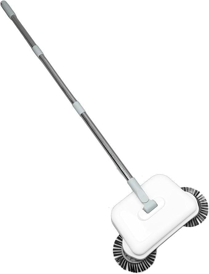 Hand Push Sweeper Manual Floor Cleaning Mop 360 Degree Rotation 2 in 1 Wet Dry Dual Use Foldable Compact Design with Soft and Coarse Brush for Hard Flat Floor Tile Wood