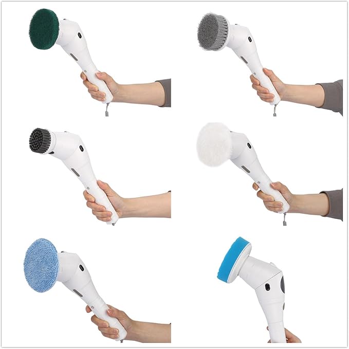Taoke Electric Scrubber Brushes 8 Replaceable Cleaning Heads &amp Adjustable Handle 3 Speeds with Night Light and LED Display Bathroom Grout Floor Wall Sink Scrubber