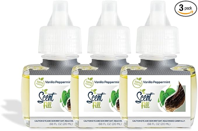 Scent Fill 100% Natural Vanilla Peppermint Plug in Air Freshener Scented Oil Refills 3 Refills