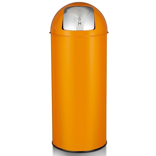 65L/17 Gallon Heavy Duty Stainless Steel Tall Commercial Trash Can Push Lid Kitchen Waste Bin for Indoor and Outdoor Durable Garbage Bin for Home Office Restaurant