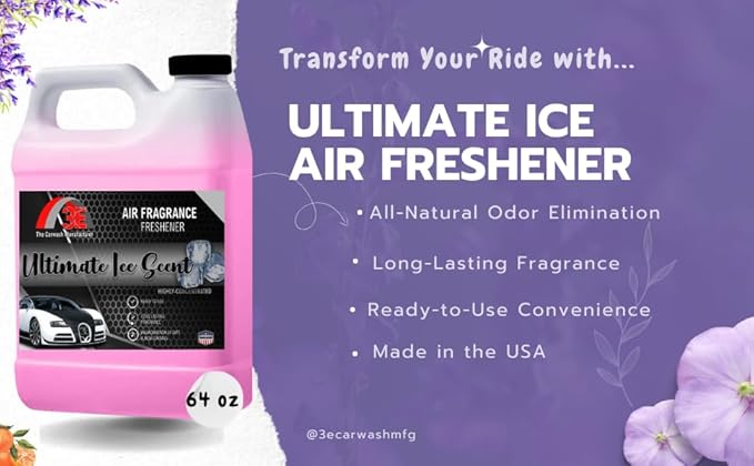 3E Ultimate Ice Air Freshener &amp Odor Eliminator - All-Natural Deodorizer Ready-to-Use Fragrance for Cars Trucks SUVs RVs &amp More - 64 fl oz (Half Gallon)- Made in the USA