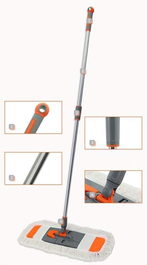 Mop - Washable Pads Rotation Dust Flat Mop with Long Stainless Steel Handle