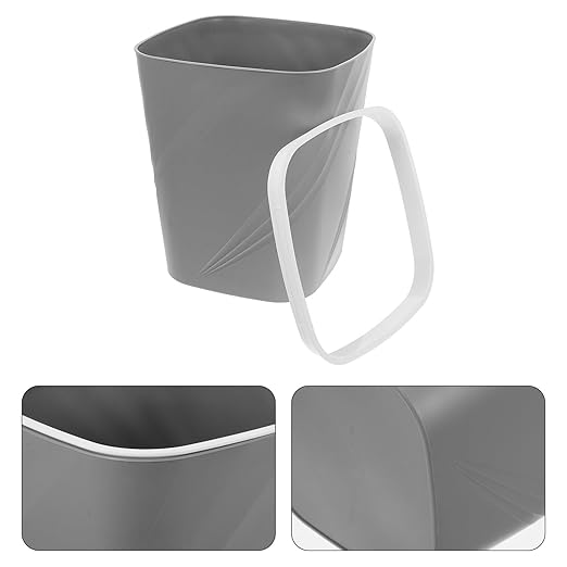 Lidless Small Garbage Can with Press Ring for Secure Bags Grey Plastic Trash Bin for Bathroom Kitchen Bedroom Office Easy Clean Space-Saving Wastebasket for Home Use