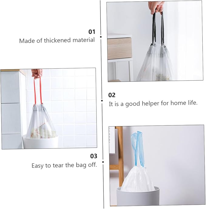 Beaupretty 1Set Disposable Trash Bags with Drawstring Handles Durable Rubbish Bags for Easy Lifting and Carrying Strong Pe Material Random Color Styles for Kitchen