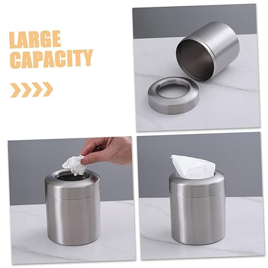 Small Stainless Steel Trash Can for Office and Bathroom Compact Recycling Bin Space-Saving Design for Desk Stylish Wastebasket for Home Decor