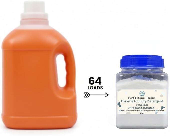 Ultra-Concentrated Enzyme Laundry Detergent - Patchouli | Plant &amp Mineral-Based Stain Remover Odor Eliminator | Safe for Sensitive Skin Biodegradable HE Compatible | 32 oz