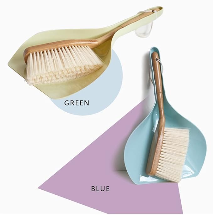 VALGRE Precipitator Handheld Comfort Grip Dustpan and Brush Set Dust Pan and Hand Broom for Home RV Pet Lovers Cleaning Tools Long Wood Handle dust Catcher(Blue)