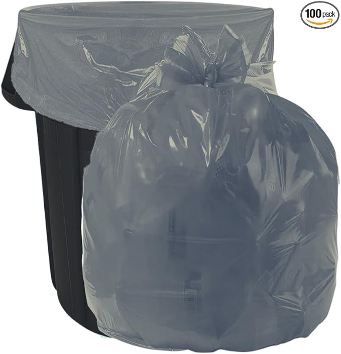 Plasticplace 32-33 Gallon Trash Bags │ 1.5 Mil │ Silver Garbage Can Liners │ 33’” x 39” (100 Count)