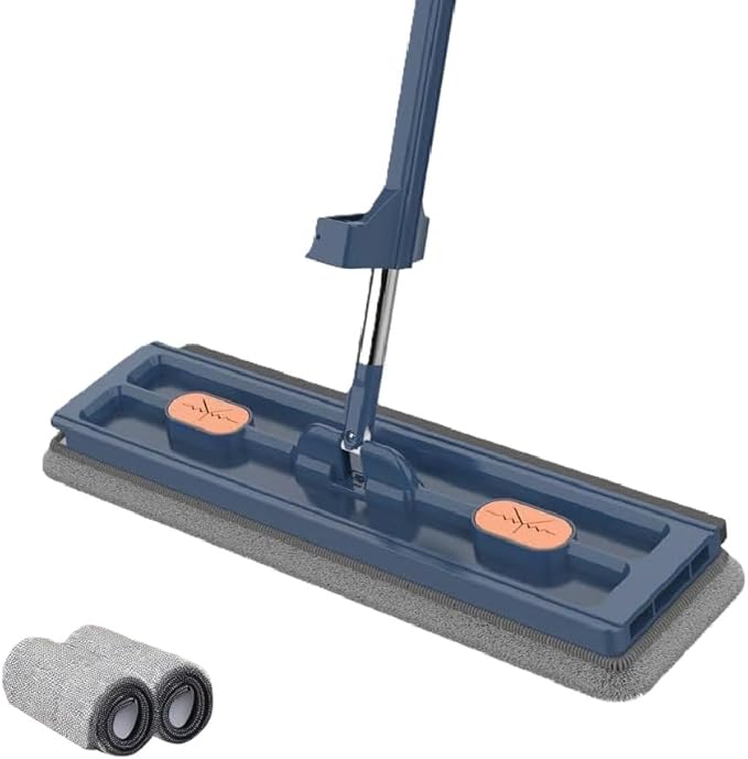 Large Flat Mop Portable Mop 50 Inch Washable Reusable Microfiber Pads (Blue 2Mop)