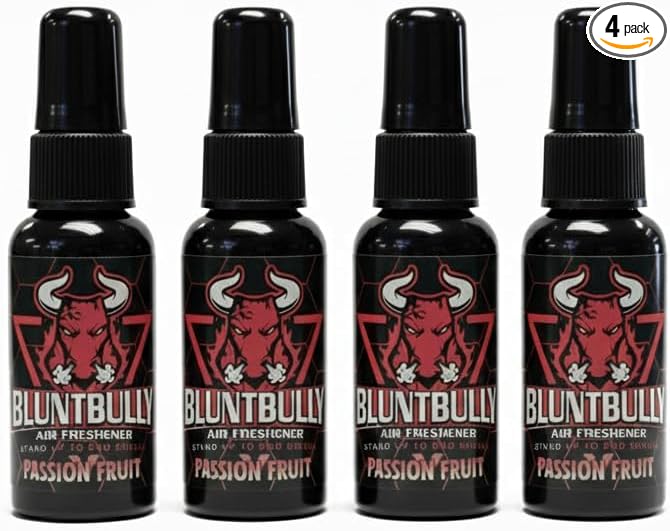 Blunt Bully Air Freshener (Passion Fruit) (4 Pack) Premium Oil Based Air Freshener Spray. Long-Lasting Room Bathroom Office &amp Car Scent | Eliminates Odors from Smoke Pets &amp More