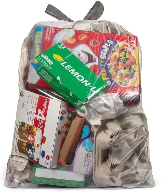 Aluf Plastics 23-26 Gallon 0.9 MIL Clear Garbage Bags With Drawstrings Fits Slim Jim Trash Cans - 28.5 x 39 - Pack of 800 - For Home Office Industrial &amp Municipal