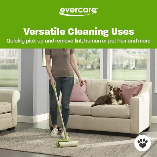 Evercare Pet Mega Lint Roller Value Pack with Two 50-Sheet Refills - Includes Refillable Lint Roller Adhesive Sheets Versatile Cleaning Uses Home and On-The-Go Use Extendable Handle