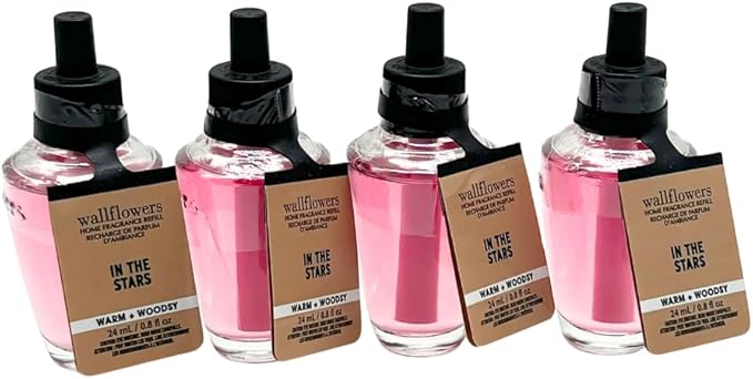 Bath &amp Body Works IN THE STARS Wallflowers Refills 4-Pack – Gift Set with 30-Inch Metallic Gold &amp Silver Striped Ribbon Bow for Holidays – 0.8 fl oz Each