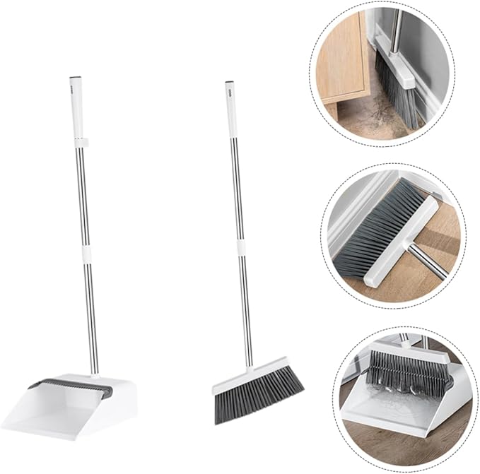 Beaupretty Broom and Dustpan Set with Ergonomic Handle for Effortless Home Cleaning Lightweight and Flexible Bristles for Indoor and Outdoor Use for Kitchens Garages and More