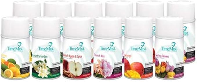 TimeMist Premium Quality Assorted Freshener Refills 1043978 (Pack of 12) Great for Restrooms Locker Rooms and more