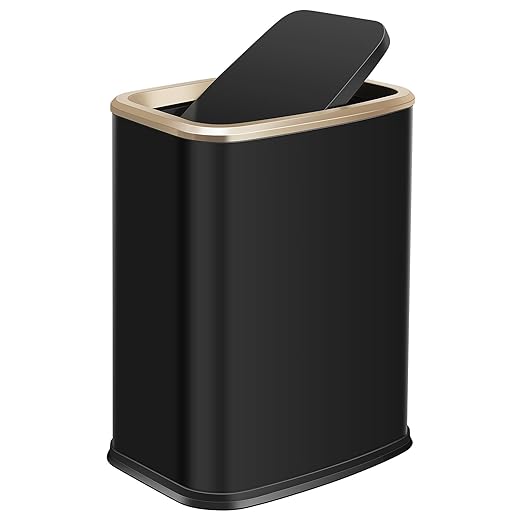 Stainless Steel Bathroom Trash Can with Swing Lid4gallon Small Metal Garbage can Trash Bin Wastebasket for Office Bedroom Living Room (Black Gold)