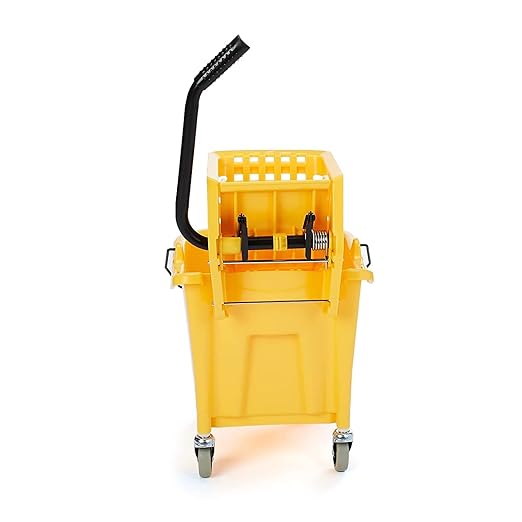 Amazon Basics Commercial Side Press Wringer Floor Cleaning Mop Bucket on Wheels 35-Quart Yellow