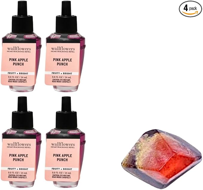 PINK APPLE PUNCH - White BarnBath/Body Works - 4 Pack Wallflowers Home Fragrance Refills 0.8 fl oz / 24 mL and Stone Soap Natural