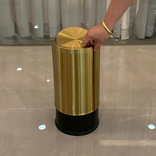 9 Liter/2.4 Gallon Gold Trash can with Swing lid Brass Small Trash can Gold Trash Bin with Lid for Office Living RoomBathroomRestaurant Bathroom