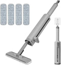 Portable Mini Self-Squeezing Flat Mop with Rotatable Head Reusable Microfiber Pads for Floor Window Sill Kitchen Bathroom &amp Tile Cleaning (Gray + 4 Cloths)