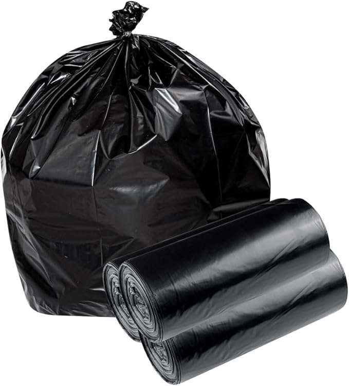 Restaurantware RW Clean 45 Gallon Trash Bags 100 Heavy-Duty Garbage Can Liners - Fits 40-45 Gallon Trash Cans Stretchable Black Plastic Bin Liners With Star Seal Bottom