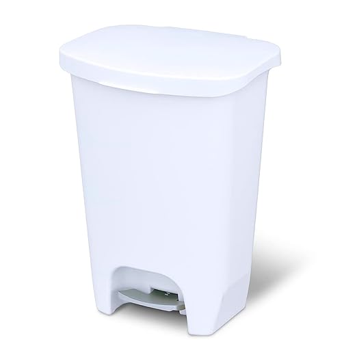 Glad 13 Gallon Trash Can | Plastic Kitchen Waste Bin with Odor Protection of Lid | Hands Free with Step On Foot Pedal and Garbage Bag Rings 13 Gallon White