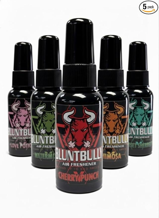 Blunt Bully Air Freshener (Mystery Flavor) Premium Oil Based Air Freshener Spray. Long-Lasting Room Bathroom Office &amp Car Scent | Eliminates Odors from Smoke Pets &amp More (Pack of 5)