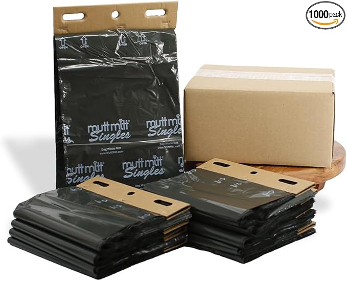 Mutt Mitt® Singles Dog Waste Header Bags multi-product listing - 1000 Mutt Mitt® Singles Bags perfect for 2 Dog Waste Stations - Single-Ply thick bag with a bottom gusset for safer easier pick-up