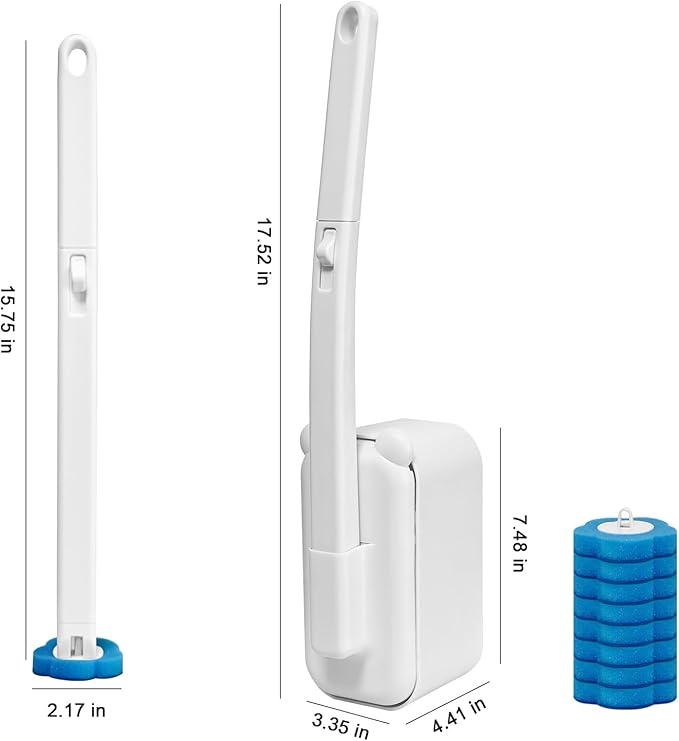 Disposable Toilet Brush with 48 RefillsToilet Cleaning SuppliesToilet Wand Brush Starter KitWall Mounted Toilet Bowl Cleaner Brush with Holder for Bathroom Deep Cleaning &amp Hygiene (White)