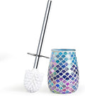 Escenzy Mermaid Bathroom Toilet Brush and Holder Set Mosaic Glass | Non-Rustic Stainless Steel | Practical &amp Decorative Toilet Bowl Brush and Holder | Luxury Mermaid Bathroom Decor